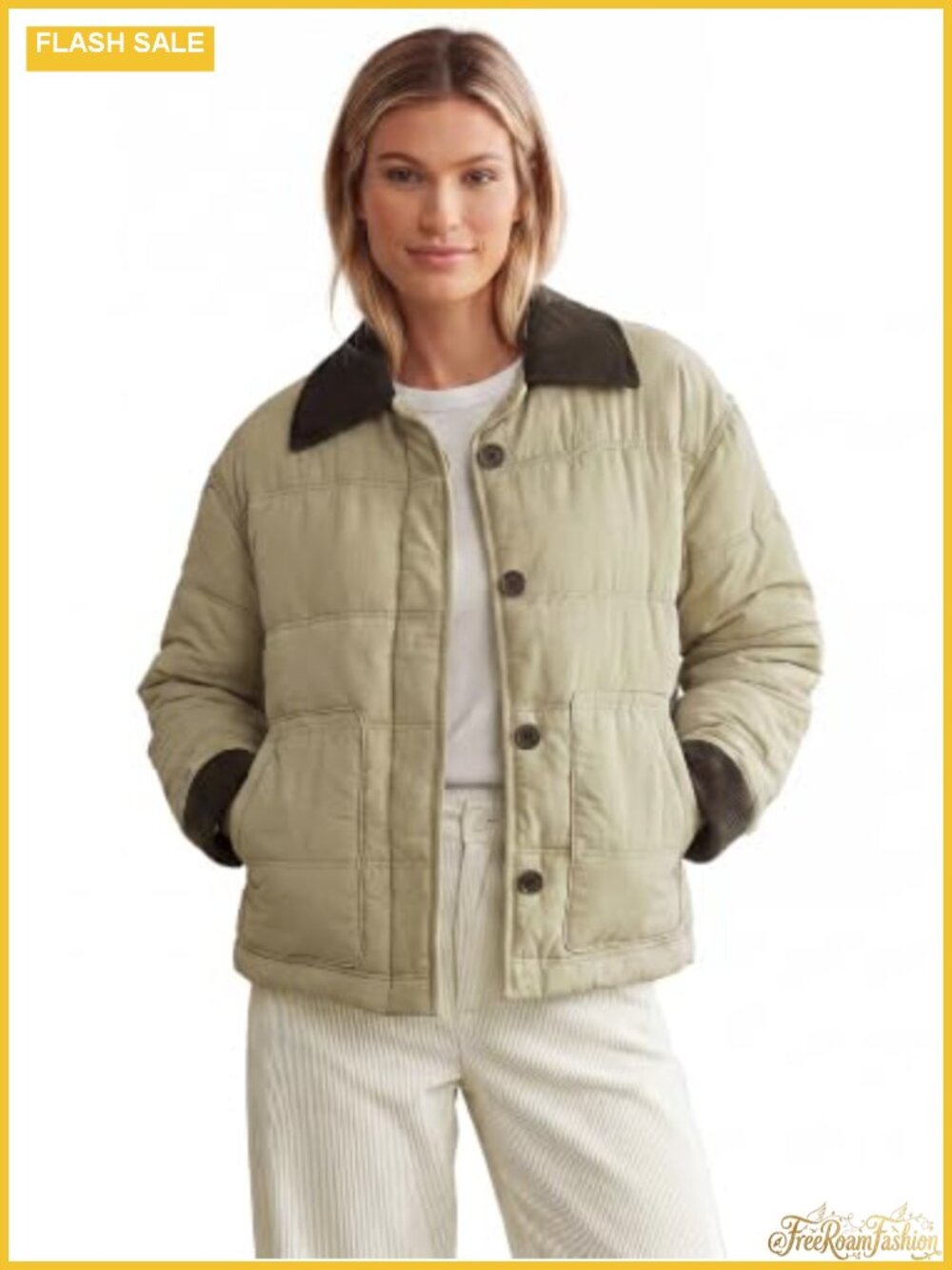 Women's Quilted Puffer Coat Corduroy Lapel Button Long Sleeve Winter Jacket